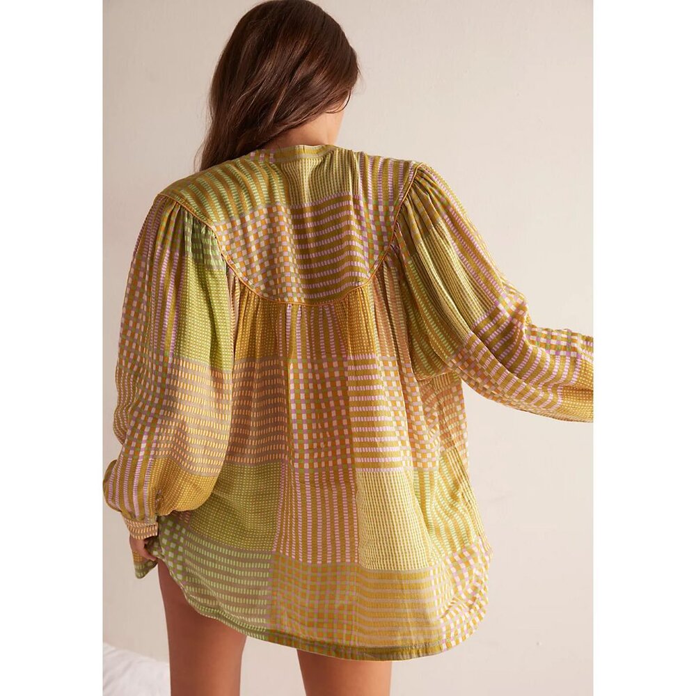 FREE PEOPLE Night After Night Sleep Shirt / Lemon Lime Combo - Picture 6 of 8